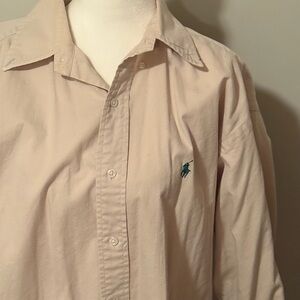 Ralph Lauren Blue Label Beige Button Down Shirt Dark Green Emblem  Blake Fit